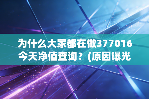 为什么大家都在做377016今天净值查询？(原因曝光了)