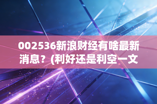 002536新浪财经有啥最新消息？(利好还是利空一文看懂)