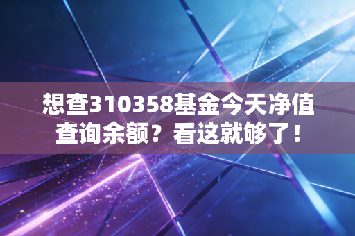 想查310358基金今天净值查询余额？看这就够了！