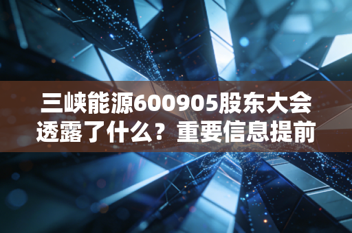 三峡能源600905股东大会透露了什么？重要信息提前知晓！