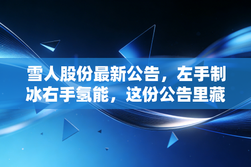 雪人股份最新公告，左手制冰右手氢能，这份公告里藏着冰与火之歌的投资密码