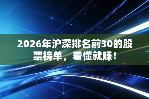 2026年沪深排名前30的股票榜单，看懂就赚！