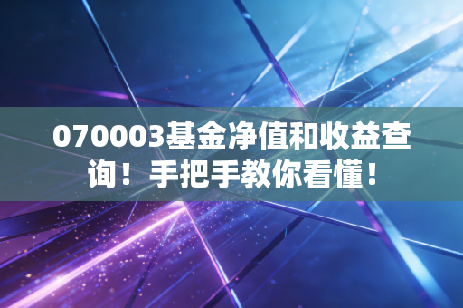 070003基金净值和收益查询！手把手教你看懂！