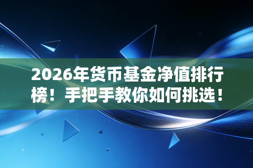 2026年货币基金净值排行榜！手把手教你如何挑选！