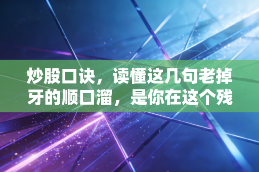 炒股口诀，读懂这几句老掉牙的顺口溜，是你在这个残酷市场活下去的唯一希望