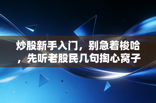 炒股新手入门，别急着梭哈，先听老股民几句掏心窝子的大实话