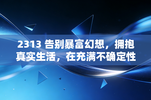 2313 告别暴富幻想，拥抱真实生活，在充满不确定性的时代，普通人该如何守住自己的财富？