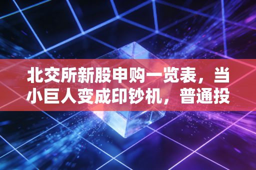 北交所新股申购一览表，当小巨人变成印钞机，普通投资者的狂欢还是陷阱？