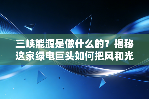 三峡能源是做什么的？揭秘这家绿电巨头如何把风和光变成你口袋里的财富