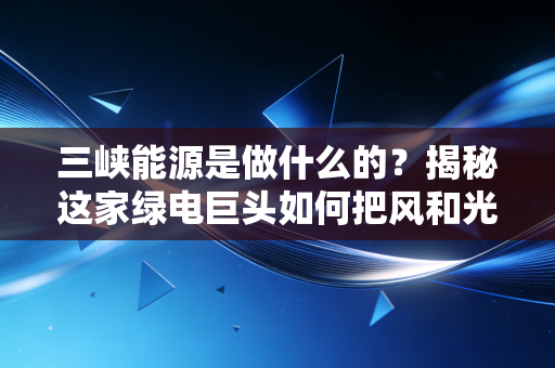 三峡能源是做什么的？揭秘这家绿电巨头如何把风和光变成你口袋里的财富