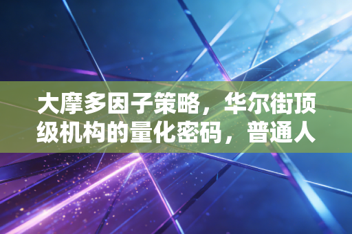 大摩多因子策略,华尔街顶级机构的量化密码,普通人能学会吗?