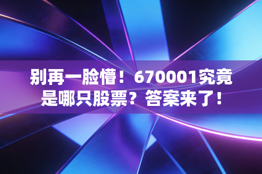 别再一脸懵!670001究竟是哪只股票?答案来了!