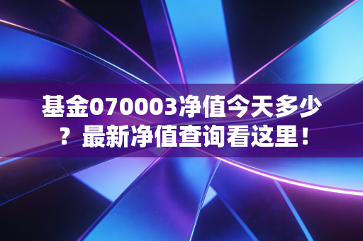 基金070003净值今天多少？最新净值查询看这里！