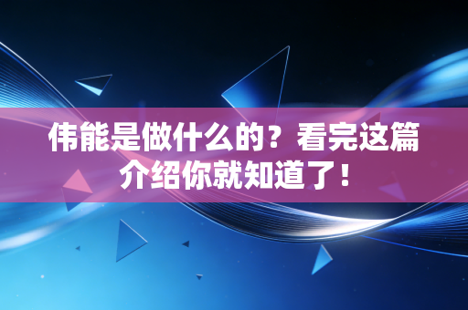 伟能是做什么的?看完这篇介绍你就知道了!