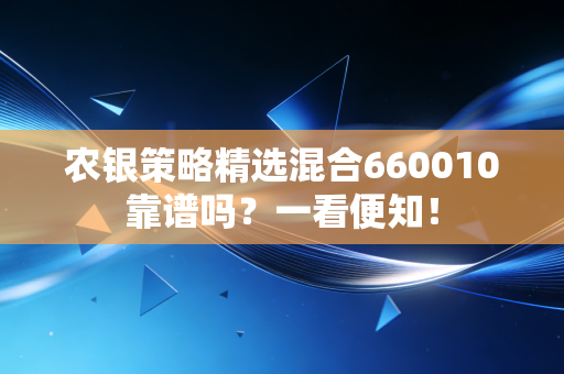 农银策略精选混合660010靠谱吗？一看便知！