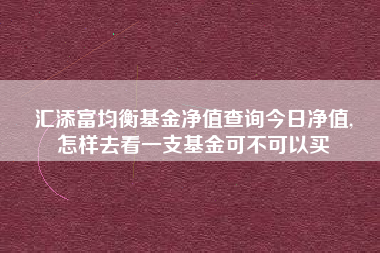 汇添富均衡基金净值查询今日净值,
怎样去看一支基金可不可以买