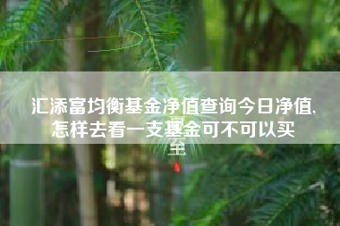 汇添富均衡基金净值查询今日净值,
怎样去看一支基金可不可以买