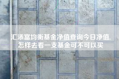 汇添富均衡基金净值查询今日净值,
怎样去看一支基金可不可以买