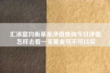 汇添富均衡基金净值查询今日净值,
怎样去看一支基金可不可以买