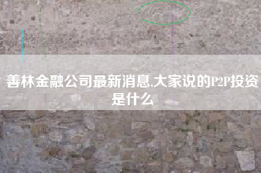 善林金融公司最新消息,大家说的P2P投资是什么