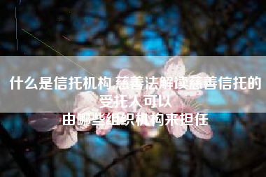 什么是信托机构,慈善法解读慈善信托的受托人可以
由哪些组织机构来担任 什么是信托机构,慈善法解读慈善信托的受托人可以
由哪些组织机构来担任