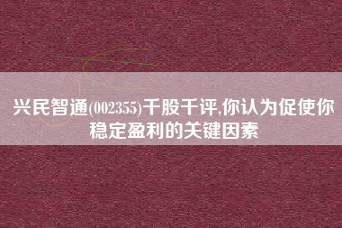 兴民智通(002355)千股千评,你认为促使你稳定盈利的关键因素