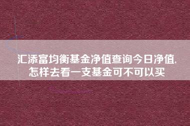 汇添富均衡基金净值查询今日净值,
怎样去看一支基金可不可以买