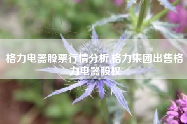 格力电器股票行情分析,格力集团出售格力电器股权