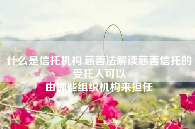 什么是信托机构,慈善法解读慈善信托的受托人可以
由哪些组织机构来担任 什么是信托机构,慈善法解读慈善信托的受托人可以
由哪些组织机构来担任