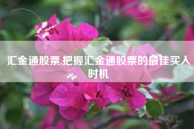汇金通股票,把握汇金通股票的最佳买入时机
