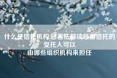 什么是信托机构,慈善法解读慈善信托的受托人可以
由哪些组织机构来担任 什么是信托机构,慈善法解读慈善信托的受托人可以
由哪些组织机构来担任