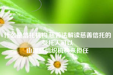 什么是信托机构,慈善法解读慈善信托的受托人可以
由哪些组织机构来担任 什么是信托机构,慈善法解读慈善信托的受托人可以
由哪些组织机构来担任