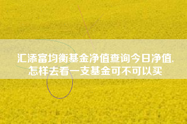 汇添富均衡基金净值查询今日净值,
怎样去看一支基金可不可以买