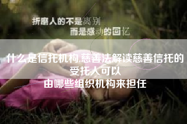 什么是信托机构,慈善法解读慈善信托的受托人可以
由哪些组织机构来担任 什么是信托机构,慈善法解读慈善信托的受托人可以
由哪些组织机构来担任