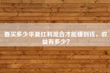 要买多少华夏红利混合才能赚到钱，收益有多少？