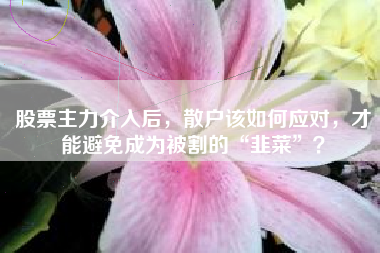 股票主力介入后，散户该如何应对，才能避免成为被割的“韭菜”？