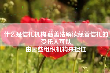 什么是信托机构,慈善法解读慈善信托的受托人可以
由哪些组织机构来担任 什么是信托机构,慈善法解读慈善信托的受托人可以
由哪些组织机构来担任