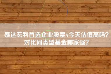 泰达宏利首选企业股票A今天估值高吗？对比同类型基金哪家强？
