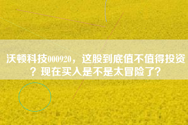 沃顿科技000920，这股到底值不值得投资？现在买入是不是太冒险了？