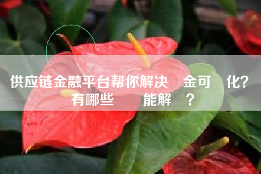 供应链金融平台帮你解决資金可視化？還有哪些難題能解決？