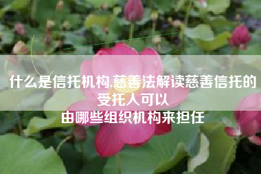 什么是信托机构,慈善法解读慈善信托的受托人可以
由哪些组织机构来担任 什么是信托机构,慈善法解读慈善信托的受托人可以
由哪些组织机构来担任