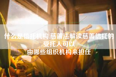 什么是信托机构,慈善法解读慈善信托的受托人可以
由哪些组织机构来担任 什么是信托机构,慈善法解读慈善信托的受托人可以
由哪些组织机构来担任