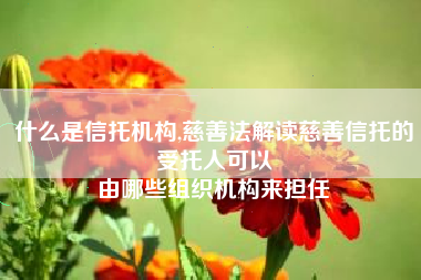 什么是信托机构,慈善法解读慈善信托的受托人可以
由哪些组织机构来担任 什么是信托机构,慈善法解读慈善信托的受托人可以
由哪些组织机构来担任