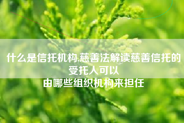 什么是信托机构,慈善法解读慈善信托的受托人可以
由哪些组织机构来担任 什么是信托机构,慈善法解读慈善信托的受托人可以
由哪些组织机构来担任