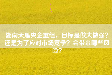 湖南天雁央企重组，目标是做大做强？还是为了应对市场竞争？会带来哪些风险？