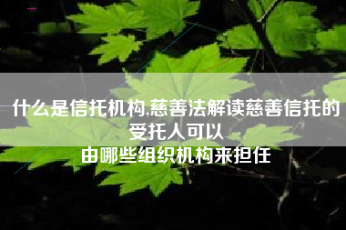 什么是信托机构,慈善法解读慈善信托的受托人可以
由哪些组织机构来担任 什么是信托机构,慈善法解读慈善信托的受托人可以
由哪些组织机构来担任