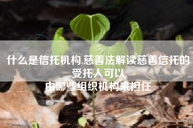 什么是信托机构,慈善法解读慈善信托的受托人可以
由哪些组织机构来担任 什么是信托机构,慈善法解读慈善信托的受托人可以
由哪些组织机构来担任