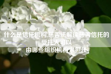 什么是信托机构,慈善法解读慈善信托的受托人可以
由哪些组织机构来担任 什么是信托机构,慈善法解读慈善信托的受托人可以
由哪些组织机构来担任