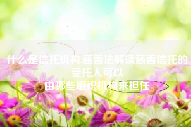 什么是信托机构,慈善法解读慈善信托的受托人可以
由哪些组织机构来担任 什么是信托机构,慈善法解读慈善信托的受托人可以
由哪些组织机构来担任