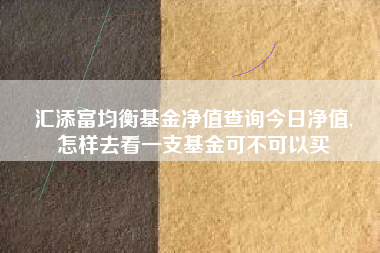 汇添富均衡基金净值查询今日净值,
怎样去看一支基金可不可以买